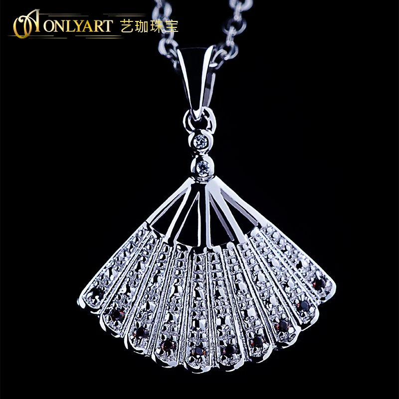 

sterling silver fan pendant necklace 100% 925 silver necklaces women silver olive stone chain jewelry hot seller design OnlyArt