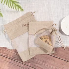5 шт. мешок с кулиской, из джута Рождественский набор с прозрачным окном подарочная сумочка из льна Комплект карман из натурального джута мешок конфеты подарочная коробка для хранения Еда сумка