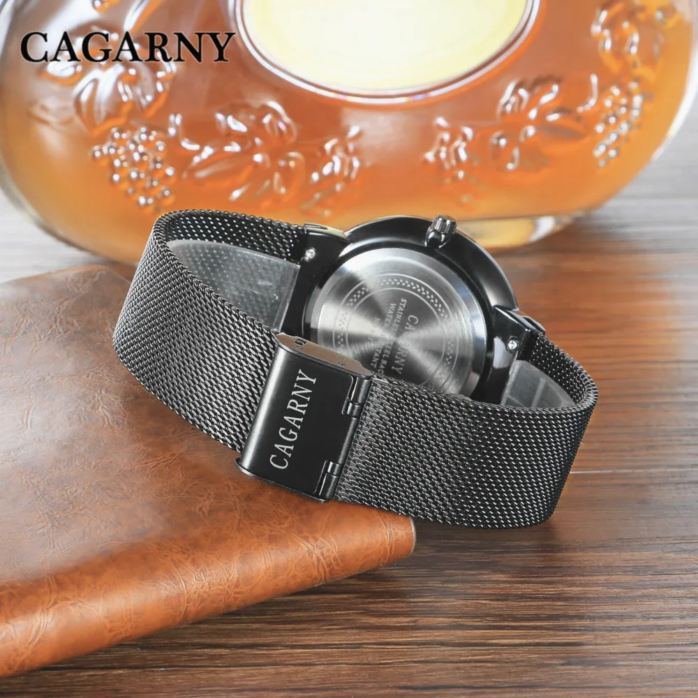 Cagarny Thin Men's Quartz Watch Luxury Stylish Simple Stainless Steel Strap Date Display Hours Relogio Masculino | Наручные часы