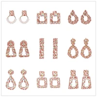 juran 2020 pink earrings chic rhinestone geometric earring boho large long pendientes mujer for women dangle ear jewelry brincos