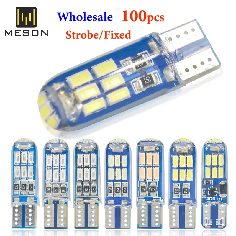 

10Pcs Car T10 Led W5W 194 led T10 silicone Strobe Light 15led 3014 Canbus Clearance Reading License Plate Lamp Door Dome Light