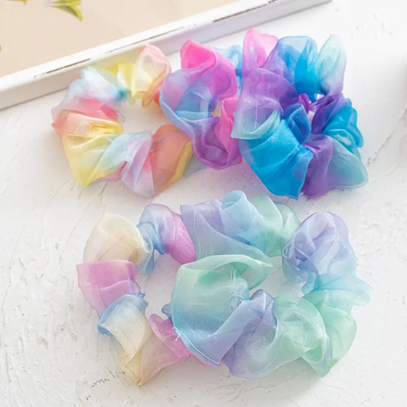 

2021 Tie-dyed Hairband Scrunchie Elastic Handmade Multicolor Hair Band Ponytail Holder Hair Ties Headband Hair Accessories