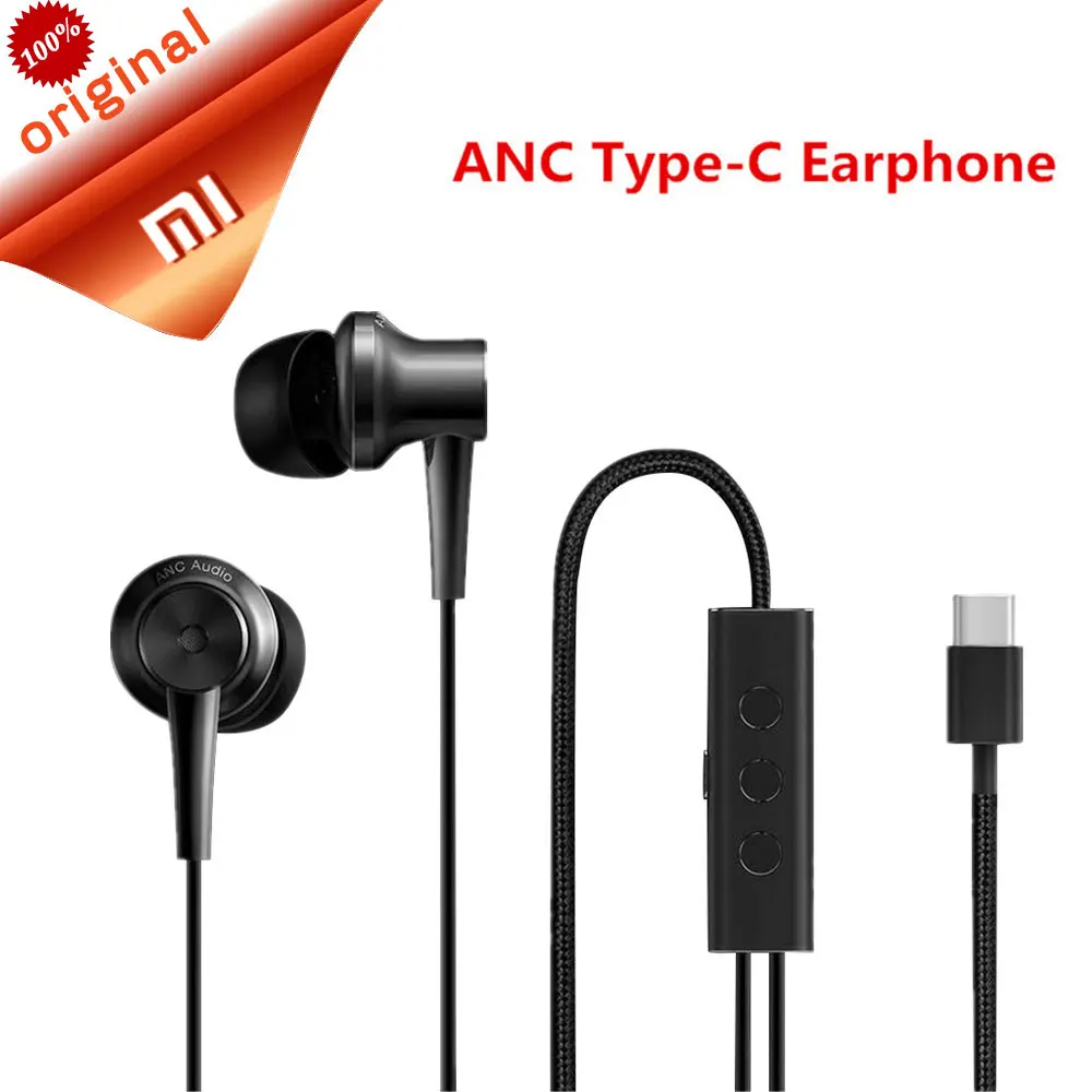Оригинальные наушники Xiaomi ANC usb type-C с шумоподавлением, наушники с проводным управлением, гибридные наушники с микрофоном для Xiaomi MiX2 Note 3