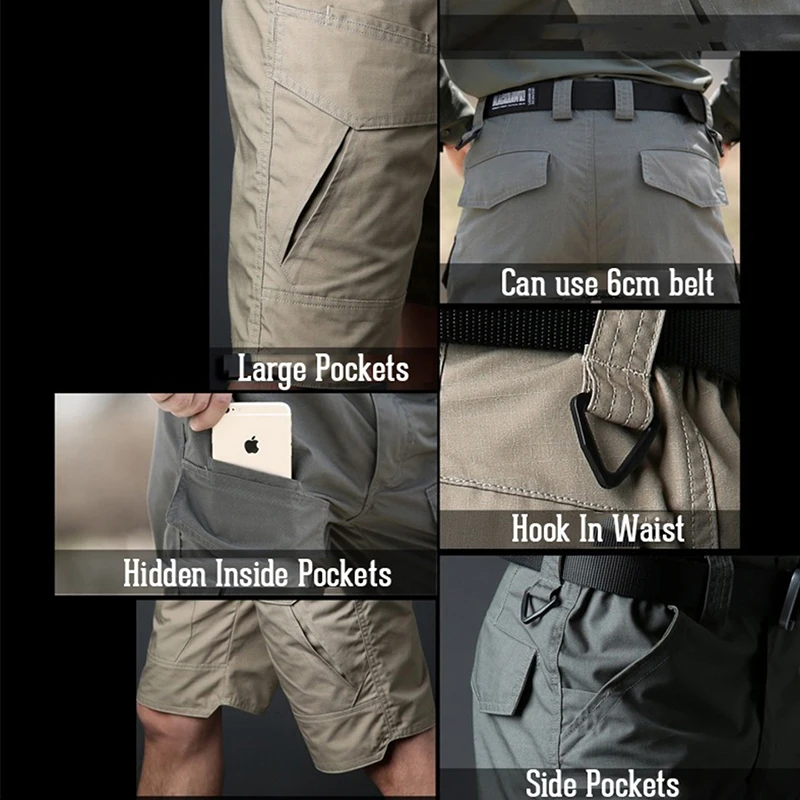 Шорты карго мужские камуфляжные хлопок водостойкие много карманов стиль