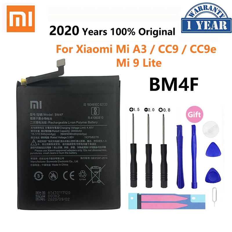 

100% Original XIAO MI High Quality BM4F 4030mAh Phone Battery for Xiaomi A3 CC9 CC9e Mi9 Lite Replacement Batteries Bateria