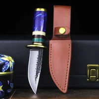 blue forged high carbon steel small straight knife camping tactical knife survival tool outdoor self defense collection knife