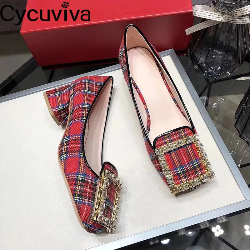 Женские туфли Стразы с квадратной пряжкой туфли-лодочки квадратным носком на