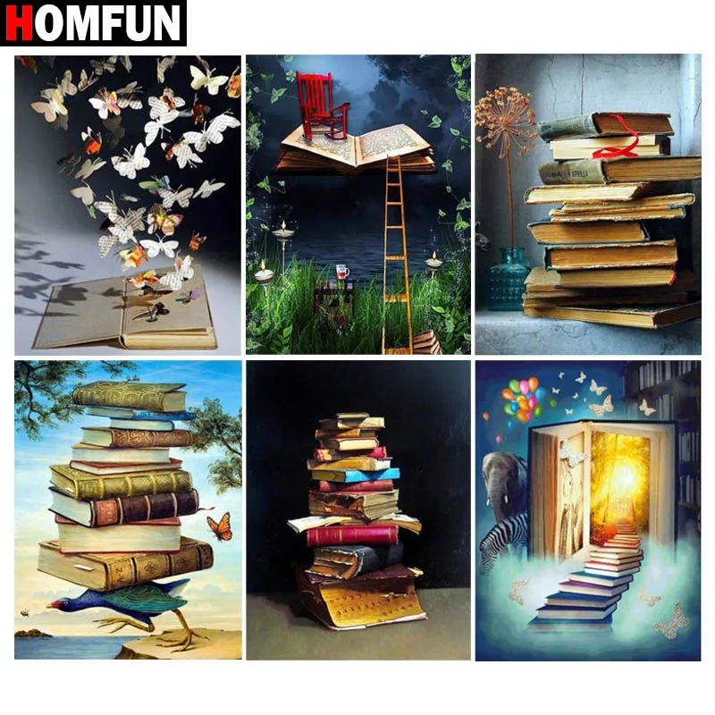 Алмазная вышивка HOMFUN сделай сам Набор для вышивки крестиком Книга лестница трава