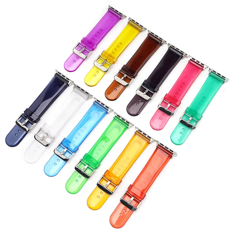 

Candy Colors Silicone Watch Band For Apple Watch 42/44mm 38/40mm Clear TPU Pin Buckle Watchband for iWatch 1 2 3 4 5 6 SE Strap