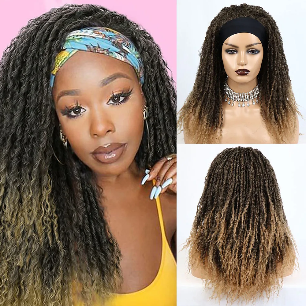 

Ombre Blonde Headband Wigs Braiding Passion Twist Dreadlocks Hair 1B/27 Wig Afro Kinky Curly Synthetic Crochet Braided Hair Wigs