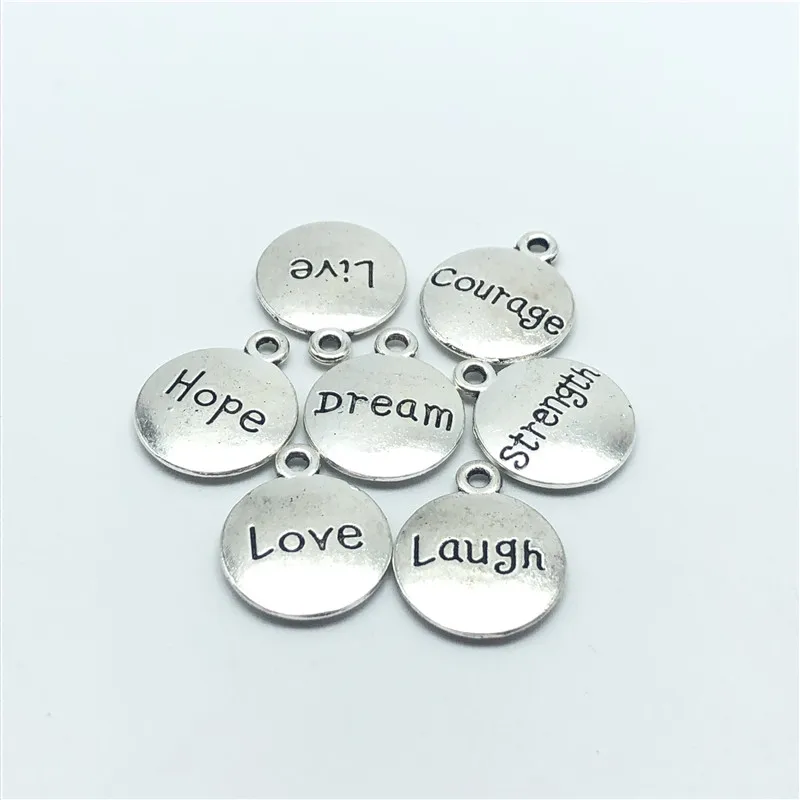 15pcs mixed batch disc words love hope laugh dream live pendants DIY handmade bracelet necklace accessories for jewelry making