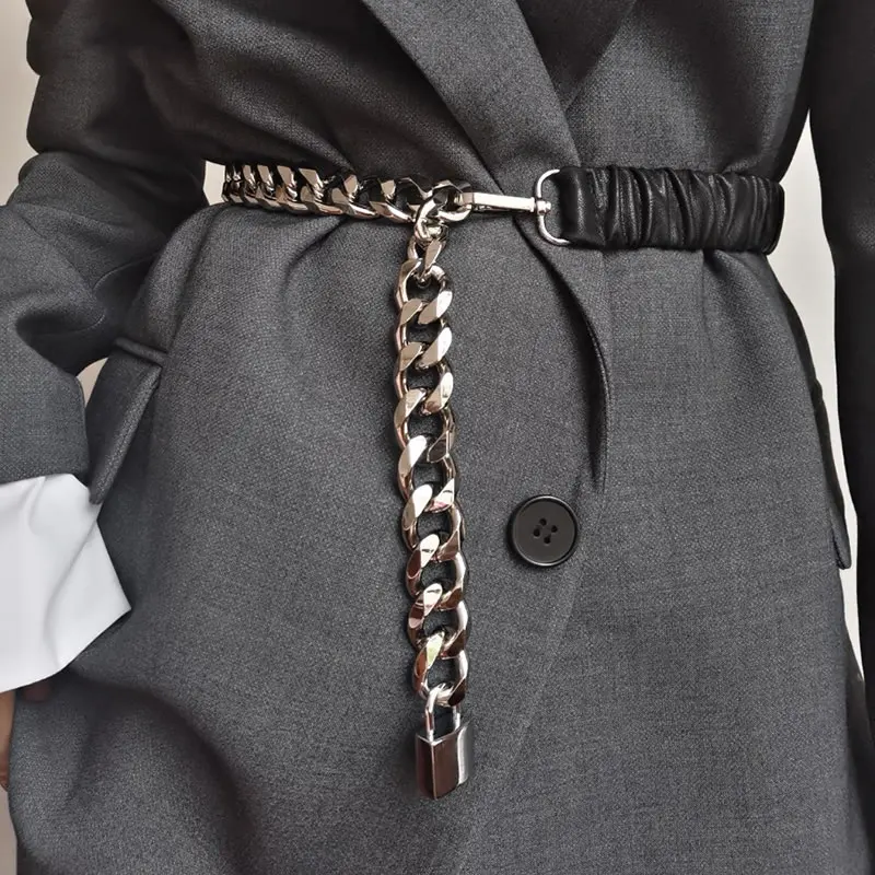 XITAO Wrinkles Patchwork Chains Cummerbunds Women Metal Tide Fashion New Style Match All Personality Elegant Cummerbunds ZY5012