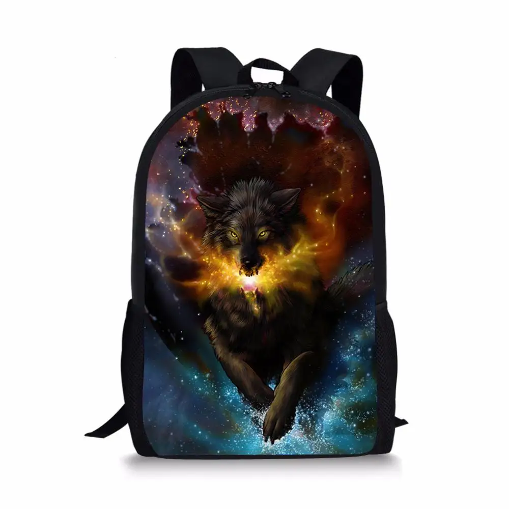 Children's Backpack Fantasy Wolf Pattern Toddler Kids School Book Bags Cartoon Animal Fashion Girls Travel Backpack