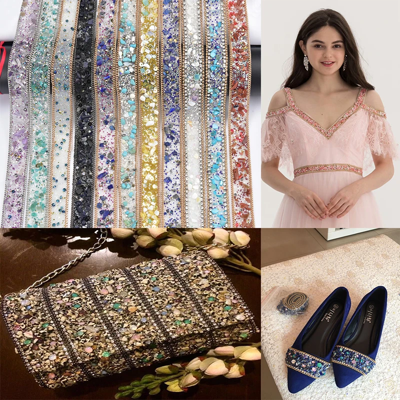 Хрустальные стразы украшенные бисером свадебные аппликации с ширина 2 см