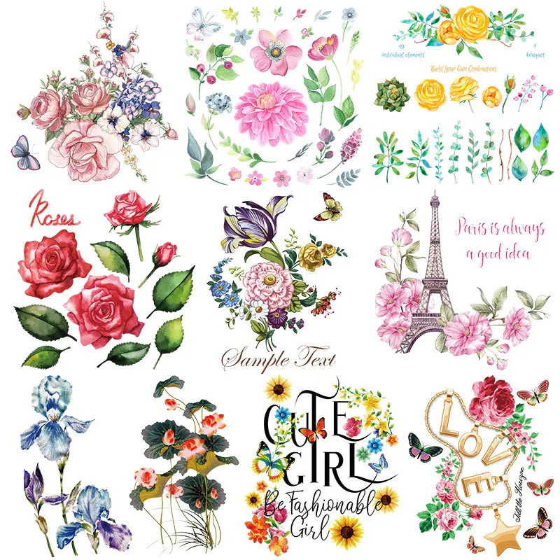

Iron Transfer Patches Kids DIY Patches Clothes Stickers A Level Washable Heat Press Applique Patches Badges Flower CQ