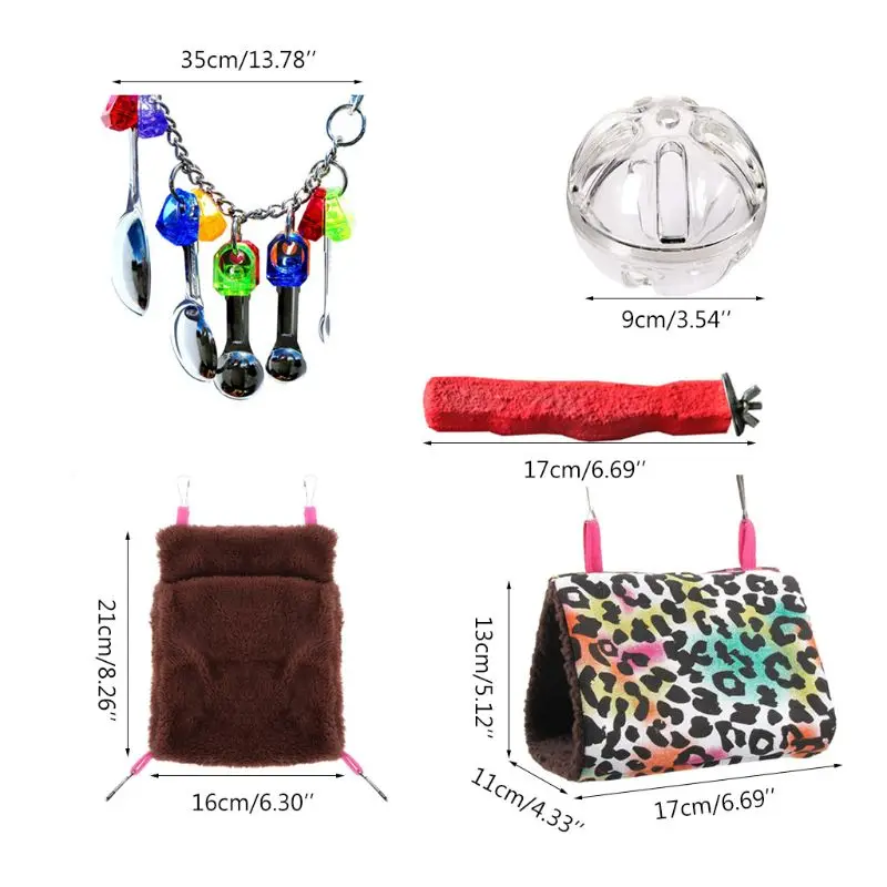 

5Pcs Bird Nest House Shed Hut Parrot Perch Creative Foraging Ball Toy Spoon Chew Toys Hamster Sleeping Bag