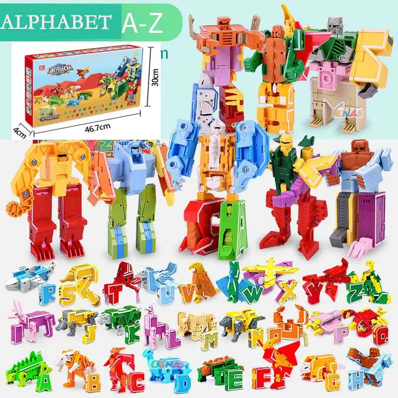 26 букв, A-Z, алфавит, животное, динозавр, воин, деформация, фигурки, трансформация, робот, игрушки для детей, подарок, Brinquedos - Цвет: 26 letters With Box