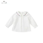 DBS19986, демисезонная Модная рубашка с цветочной вышивкой для маленьких девочек, топы для малышей, детская одежда высокого качества