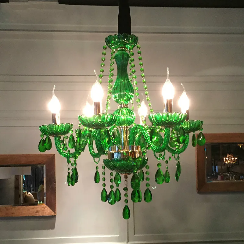 

Modern Green Chandelier For Dining Room Bedroom Kitchen Light Fixtures D60cm Lustre De Cristal Deco Green Color Glass Chandelier