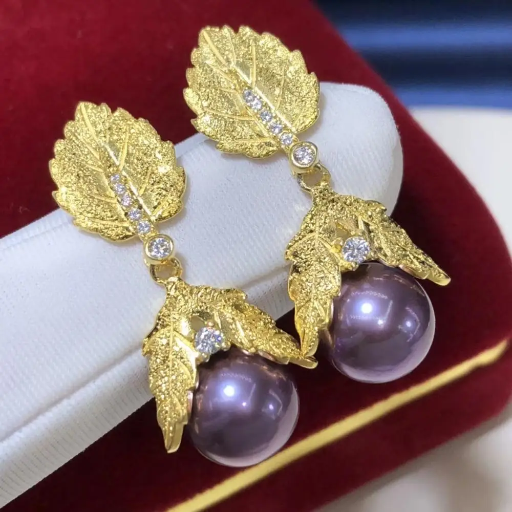 

D413 Pearl Earrings Fine Jewelry 925 Sterling Silver Natural Round 9-10mm Fresh Water Purple Pearls Drop Dangle Earrings Present