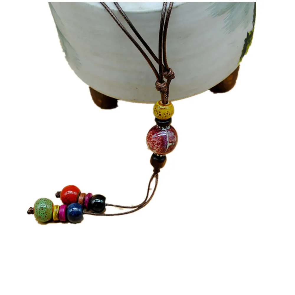 

Ethnic style Handmade ceramic bead pendant sweater chain necklace N256