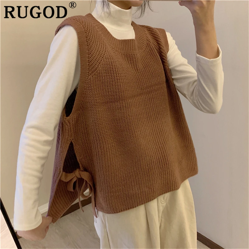 RUGOD элегантный пуловер свитер жилет женский 2019 корейский шик круглый вырез без