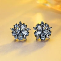 luxury female white zircon stone earrings black gold color wedding earrings cute small snowflake stud earrings for women