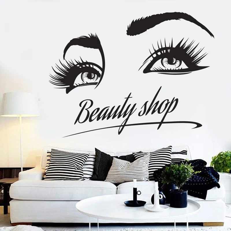 

Wall Decal Beauty Hair Salon Manicure Cosmetic Eyelashes Pattern Art Mural Vinyl Stickers Art Beauty Salon Art Woman Gift A5-011