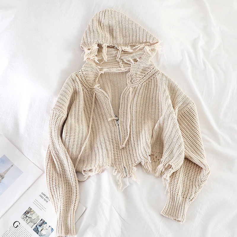 Mooirue осенний необычный свитер с капюшоном Женский длинный рукав на молнии