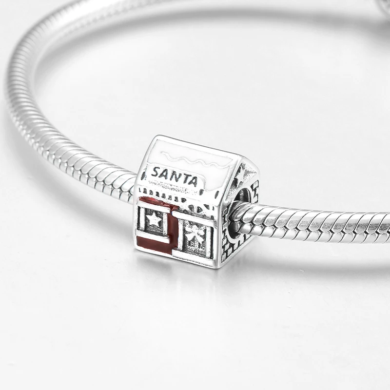 Новинка 925 пробы серебряный красный эмаль теплый дом Санта Клауса изящные бусины