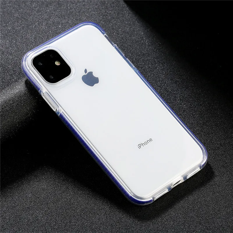 Прозрачный противоударный чехол для телефона iPhone 11 8 Plus X XR XS Max простой чехол для iPhone 7 6S Plus Мягкий ТПУ силиконовый чехол - Цвет: Синий