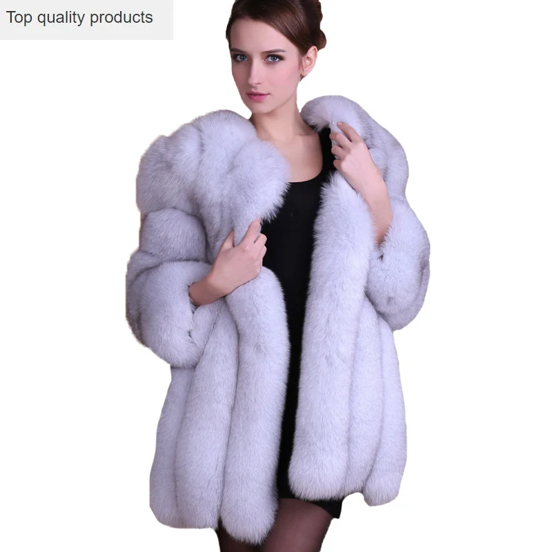 Winter luxury fake fox shirt long pink blue sweater women's simulation coat fur | Женская одежда