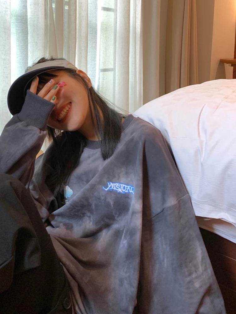 Осень/зима новый корейский стиль колледж Стиль галстук Краска Круглый вырез