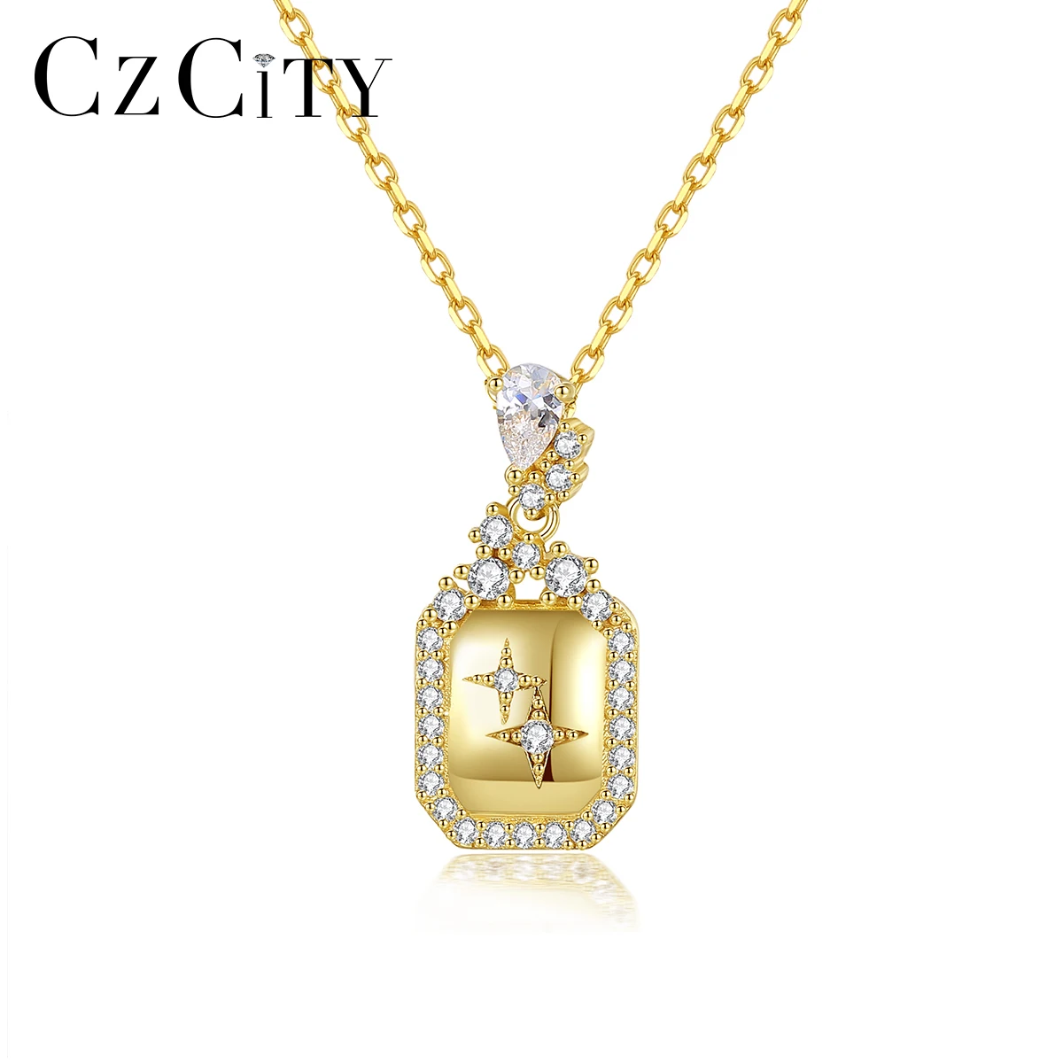 

CZCITY New Fashion Luxury Square CZ Pendant Necklaces for Women Wedding Engagement Fine Jewelry Star Colar Femme Christmas Gifts