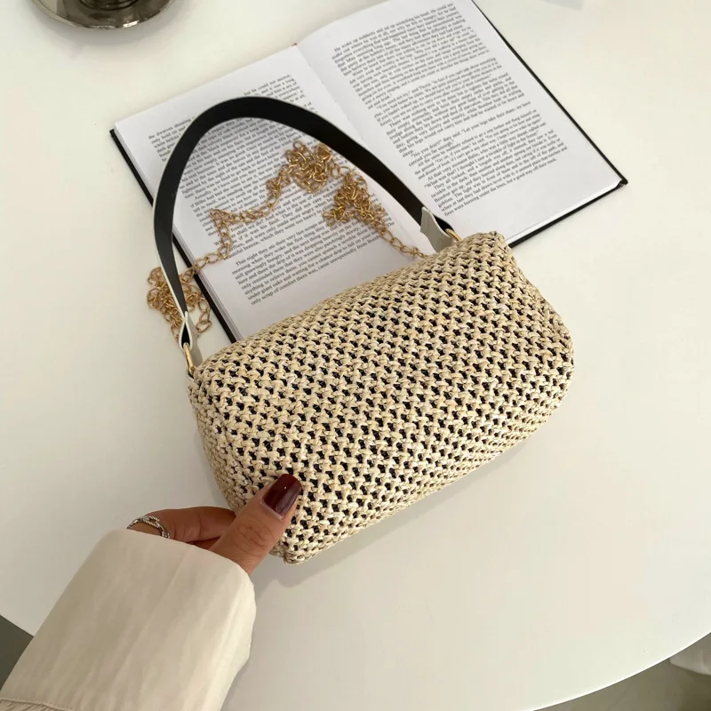 

INS Simple Straw Single Shoulder Bag 2021 Summer Tide Weaving Shoulder Messenger Bag Beach Vacation Square Flap Unique Design
