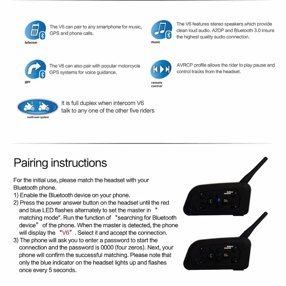 Vnetphone V6 1200 м Мотоциклетный Bluetooth шлем домофон полный дуплекс для 6 гонщиков BT беспроводной motocicleta переговорные гарнитуры