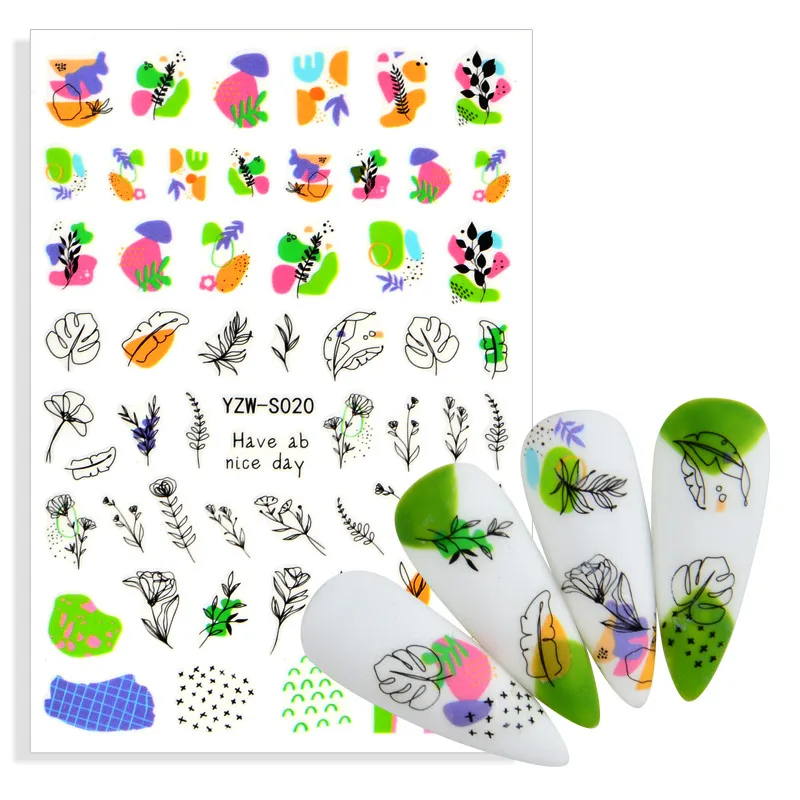 

3D наклейка для ногтей Геометрическая любовь-буквы лист цветок Снежинка для ногтей Наклейка украшения для маникюра