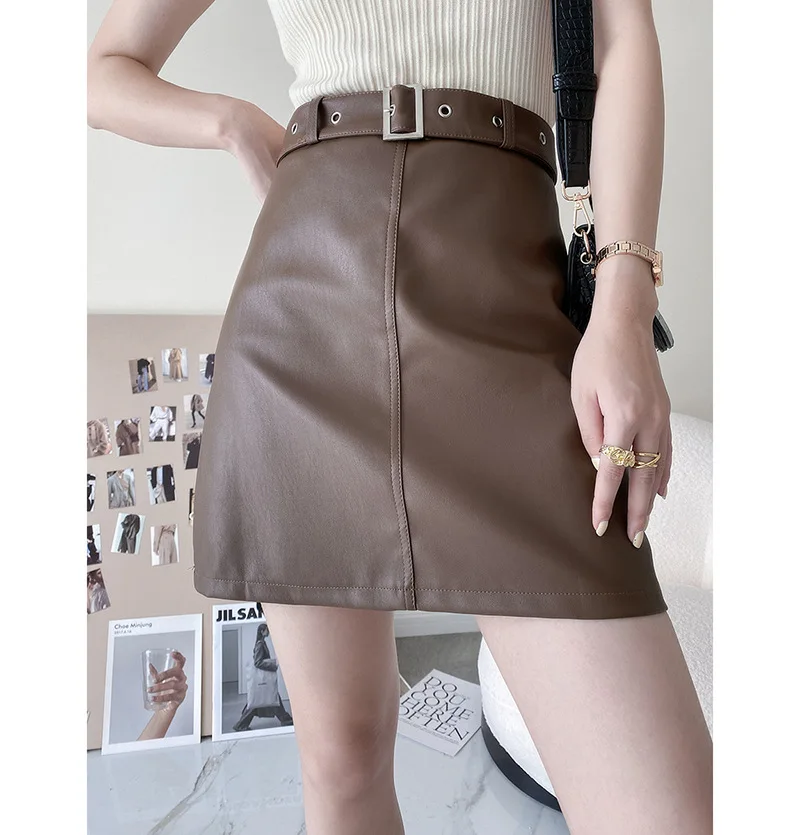 

2021 Good Quality Women Autumn PU Leather Skirt High Waist Women A-Line Skirt Fashion Sexy Mini Skirt Femme Faldas Jupe Saia