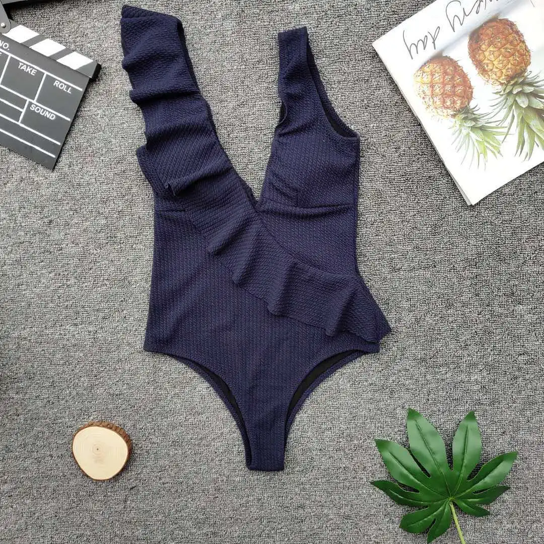 

Swimsuit Women One Piece Flounce Bathing Bikini Summer Sexy Deep V Swimwear Suit Beachwear Costume Girl Bodysuit Beach Wea