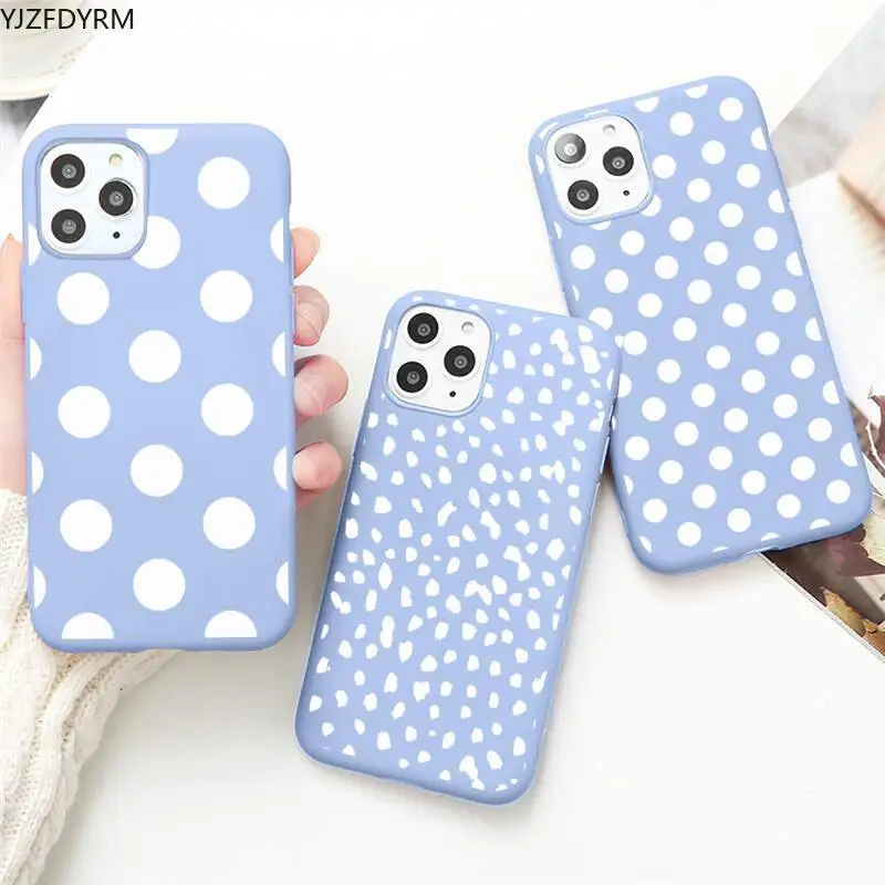 

Black White Polka Dot Phone Case for iPhone 12 mini 11 Pro Max X XR XS 8 7 6s Plus Candy purple Silicone cover