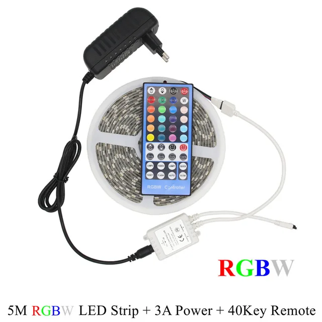 RGBWW RGBW Светодиодная лента 12 в 5050 5 м 10 м Водонепроницаемая RGBW RGBWW 12 В Светодиодная лента неоновый светильник 40key пульт дистанционного управления 12 В адаптер полный комплект