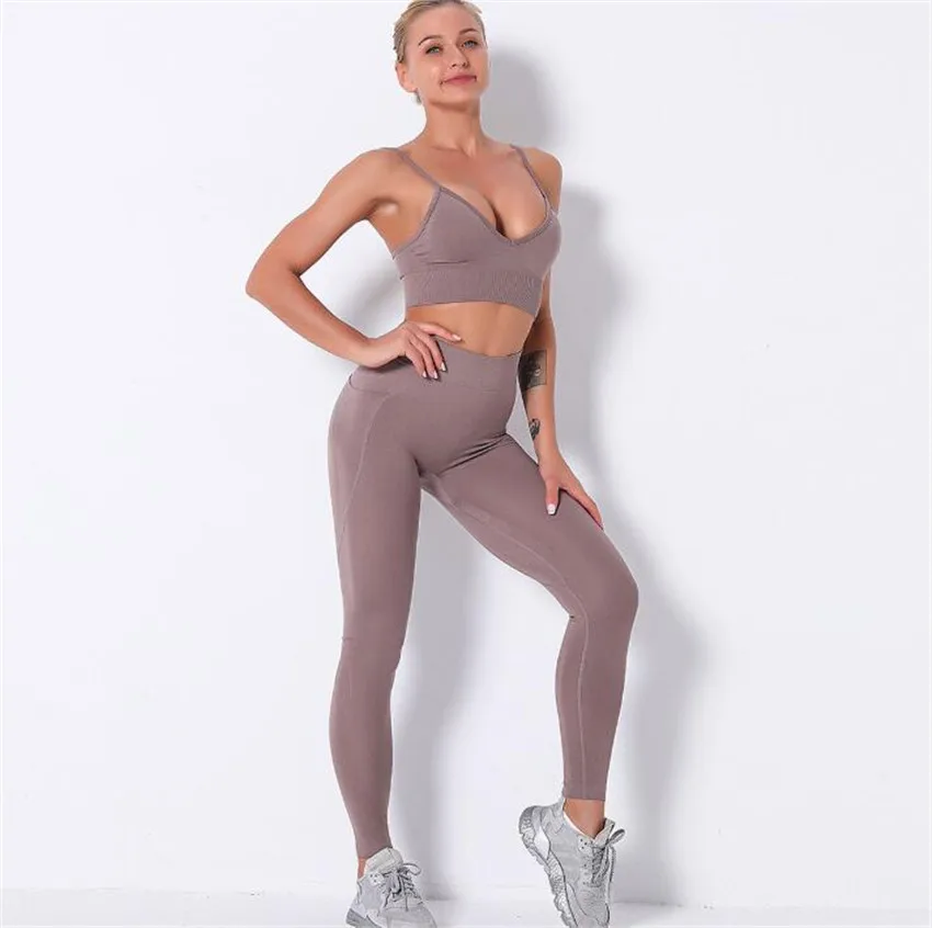 

Seamless EBB Woman Sportwear Yoga Set Seamless Gym Set Bra Pad High Waist Yoga Pant Fitness Set Gym Clothing Yoga Outfit Suits