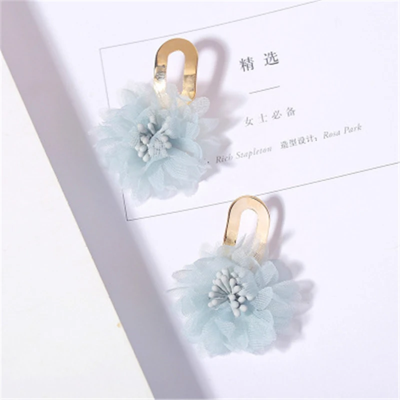 

Korean Cute Thin Face Lace Fabric Flower Earrings