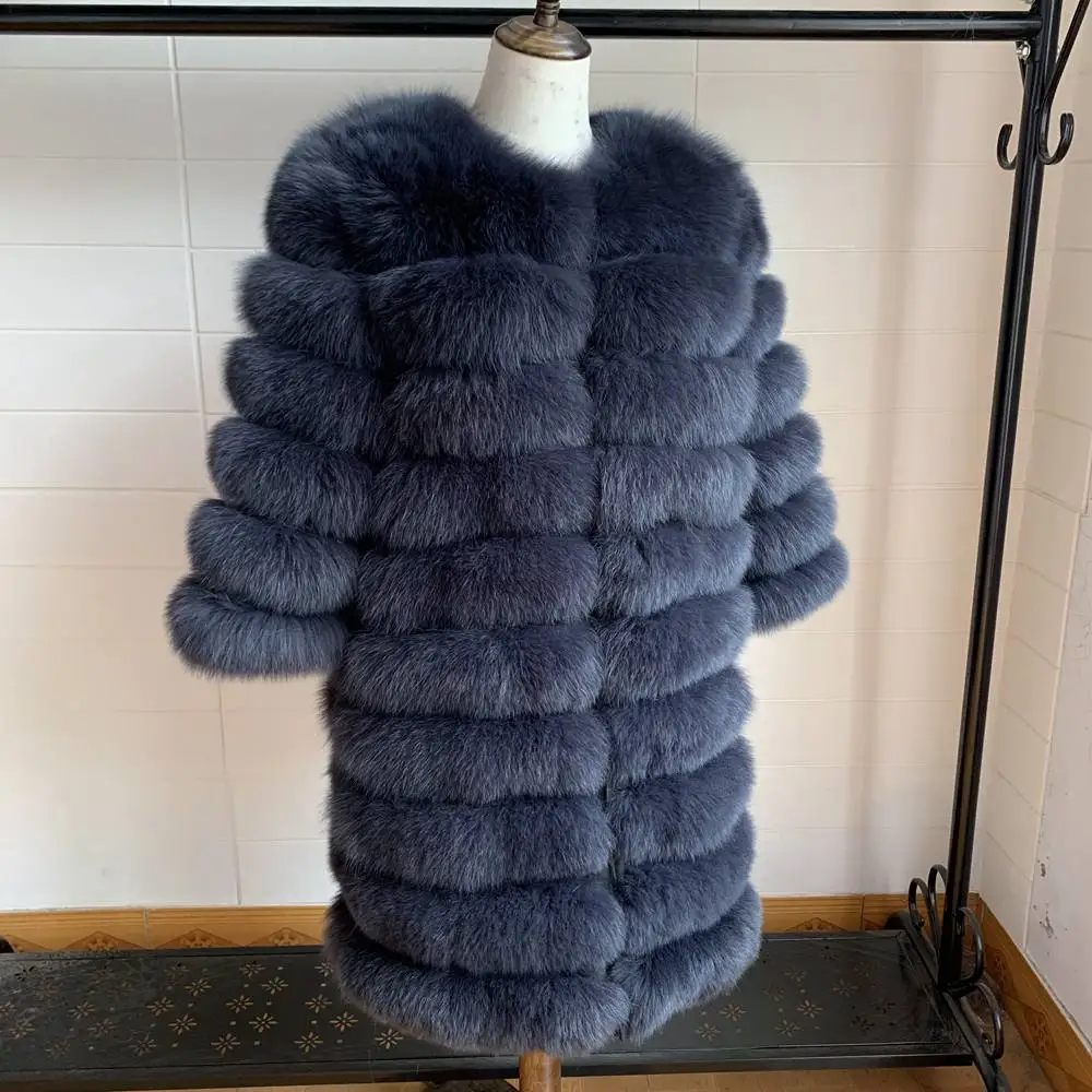 Dark grey Real fur Real Fox Fur Coat Women Natural Real Fur Jackets Vest Winter Outerwear Women Clothes - Color: Dark grey