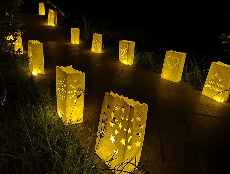 30 шт./лот Сердце держатель для чайной свечи Luminaria бумажный Свеча-фонарь сумка для рождественской вечеринки наружное свадебное оформление