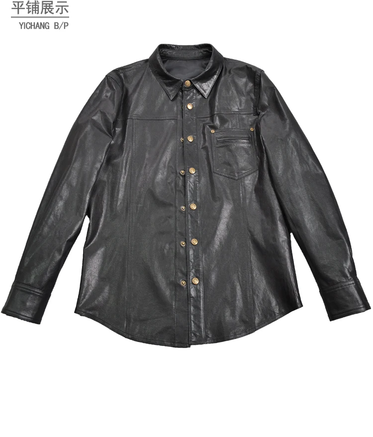 

slim 2021 men's fit genuine leather shirt England style skinny goatskin leather jacket men fashion Nightclub bottoming shirt