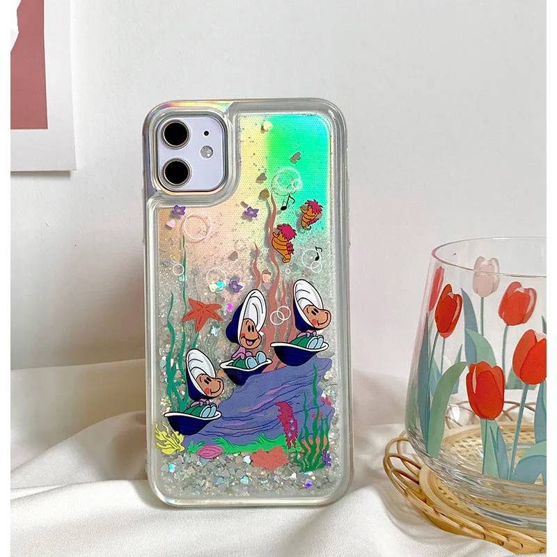 

Cute Conch Shell Glitter TPU+PC Phone Cases for IPhone 13 12 11Pro Max Xs 7 8 Plus Xr X SE Dynamic Liquid Quicksand Cover Case