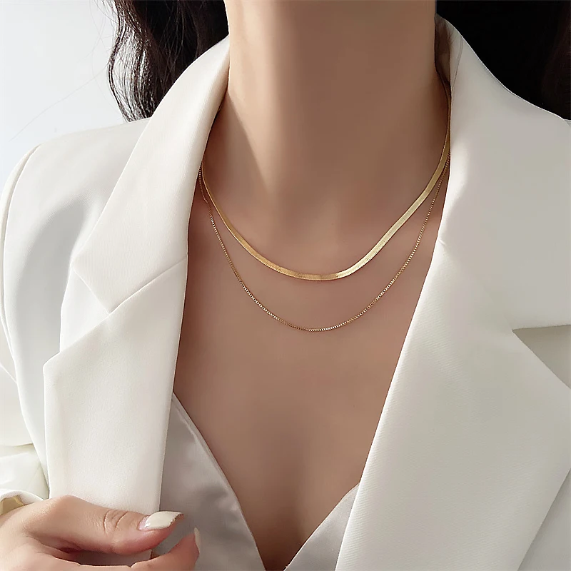 

European and American Simple Double-layer Metal Clavicle Chain Simple Snake Bone Chain Temperament Women's Personalized Jewelry
