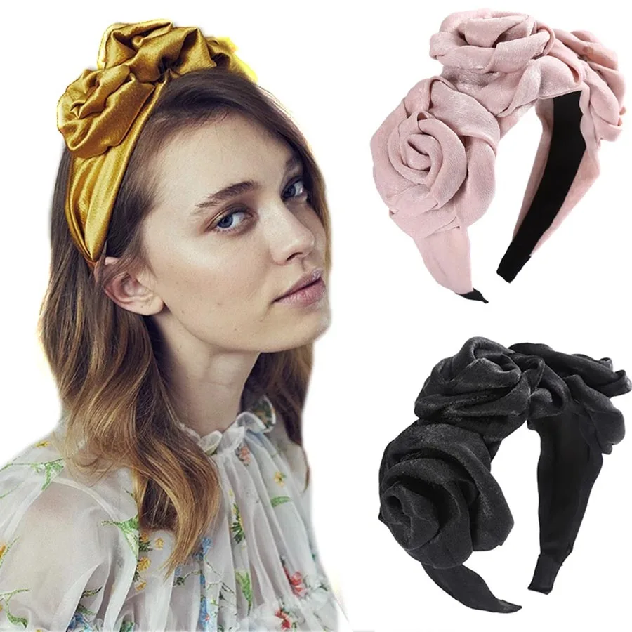Женская атласная повязка на голову Haimeikang однотонный обруч обтянутый тканью с