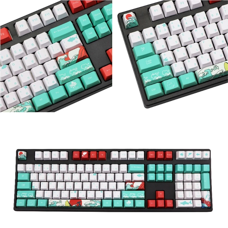 

110 Keys Japanese Dye Sublimation OEM PBT Keycaps Full Set Mechanical Keyboard Keycaps Ukiyo-e Sea Waves Keycaps